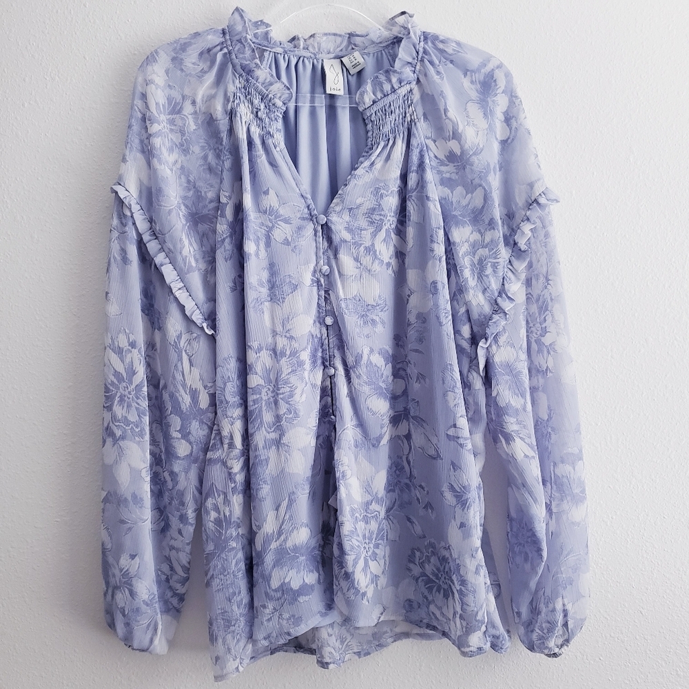 Joie Floral Button Down Long Sleeve Ruffle Blouse